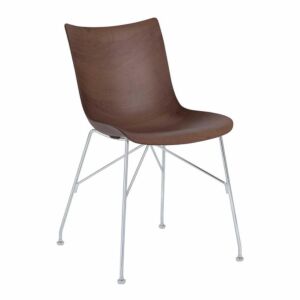 Kartell P/Wood stoel essen-Donker hout-Chroom-41,5 cm