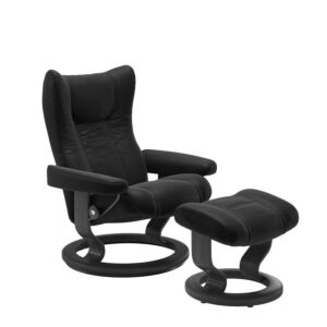 Stressless Wing M Classic relaxfauteuil+hocker-Paloma Black-Grijs
