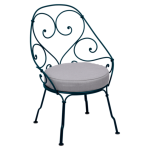 Fermob 1900 fauteuil met flannel grey zitkussen-Acapulco Blue
