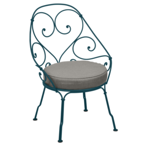 Fermob 1900 fauteuil met grey taupe zitkussen-Acapulco Blue
