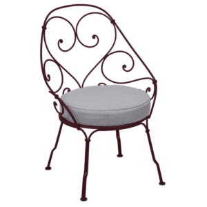 Fermob 1900 fauteuil met flannel grey zitkussen-Black Cherry