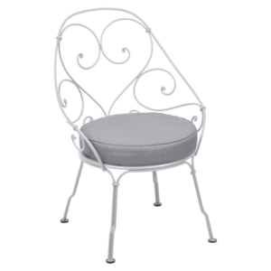 Fermob 1900 fauteuil met flannel grey zitkussen-Cotton white