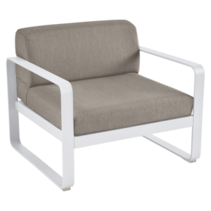 Fermob Bellevie fauteuil met grey taupe zitkussen-Cotton white