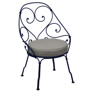 Fermob 1900 fauteuil met grey taupe zitkussen-Deep Blue