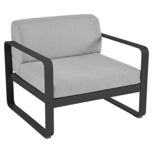 Fermob Bellevie fauteuil met flannel grey zitkussen-Liquorice