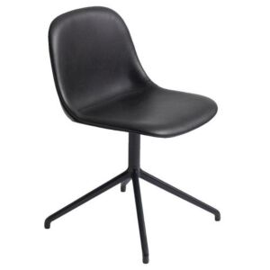 Muuto Fiber Side Swivel gestoffeerde stoel-Leer / zwart