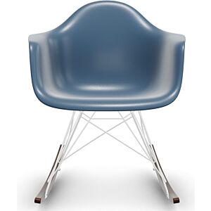 Vitra Eames RAR schommelstoel met wit onderstel-Zee blauw-Esdoorn donker