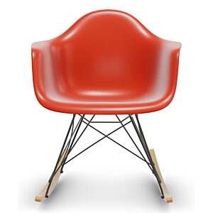 Vitra Eames RAR schommelstoel met zwart onderstel-Poppy red-Esdoorn goud