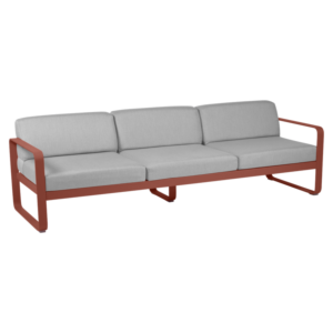 Fermob Bellevie 3-zits loungebank met flannel grey zitkussen-Red Ochre