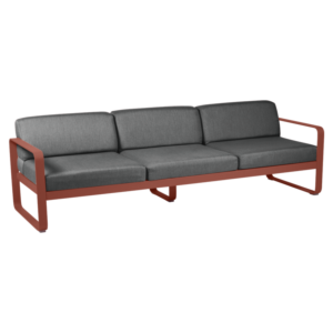 Fermob Bellevie 3-zits loungebank met graphite grey zitkussen-Red Ochre