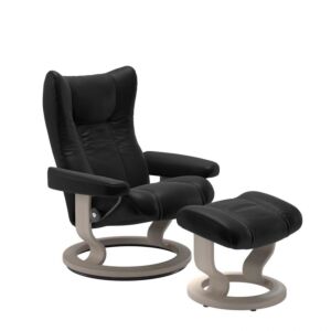 Stressless Wing M Classic relaxfauteuil+hocker-Batick Black-Whitewash