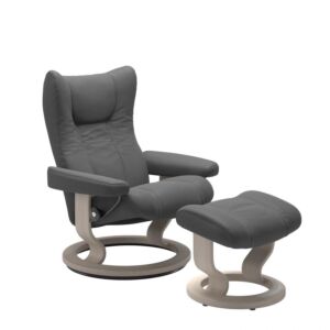 Stressless Wing M Classic relaxfauteuil+hocker-Batick Grey-Whitewash