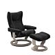Stressless Wing M Classic relaxfauteuil+hocker-Paloma Black-Whitewash