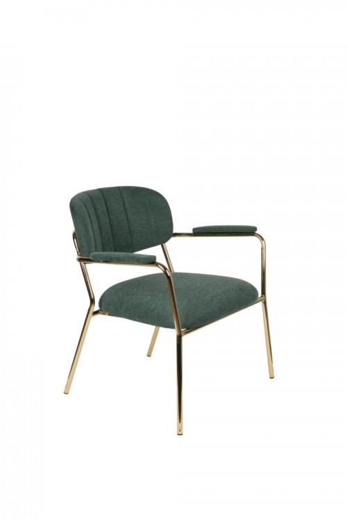 vanHarte Jolien fauteuil met armleuning goud onderstel-Dark green