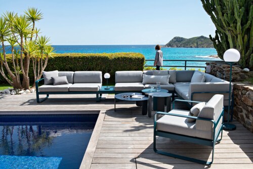 Fermob Bellevie fauteuil met graphite grey zitkussen-Acapulco Blue