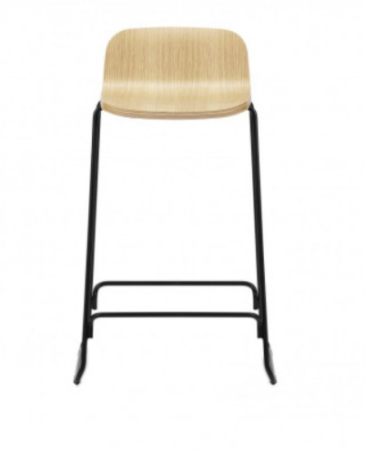 Normann Copenhagen Just Barstool zwart onderstel met rug-Eiken-Zithoogte 75 cm