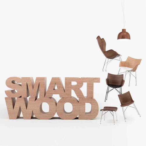 Kartell P/Wood stoel essen-Donker hout-Zwart-43,5 cm