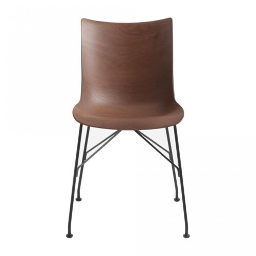Kartell P/Wood stoel essen-Donker hout-Zwart-41,5 cm