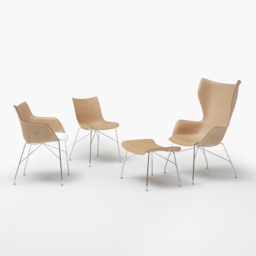 Kartell P/Wood stoel beuken-Donker hout-Chroom-41,5 cm