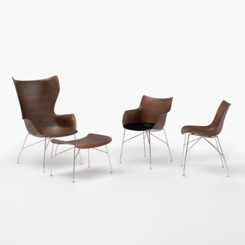 Kartell Q/Wood stoel essen-Donker hout-Zwart-41,5 cm