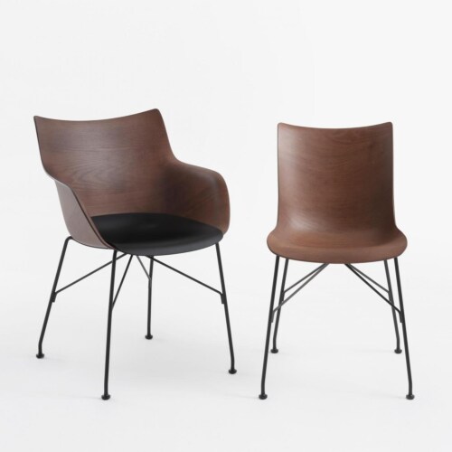 Kartell Q/Wood stoel essen-Donker hout-Chroom-43,5 cm