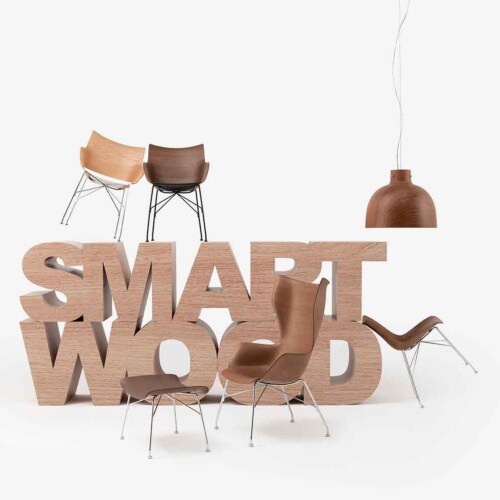 Kartell P/Wood stoel beuken-Licht hout-Chroom-41,5 cm