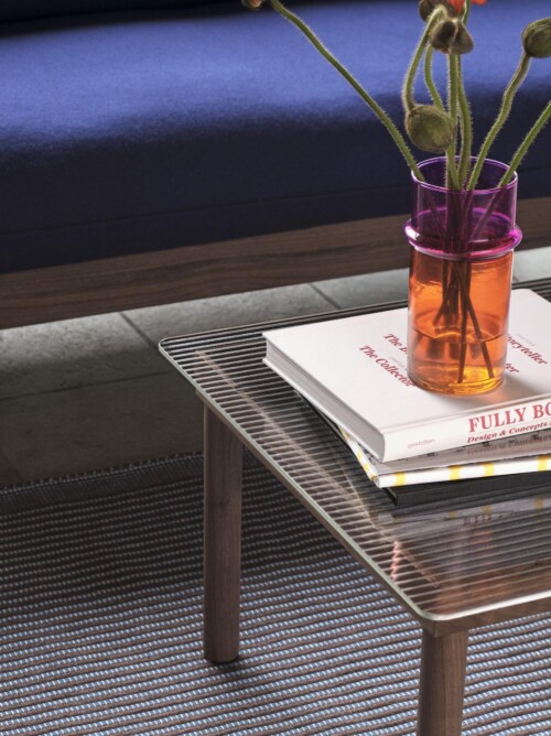 HAY Kofi salontafel 80x80 cm-Clear Reeded Glass-Water-based gelakt eikenhout