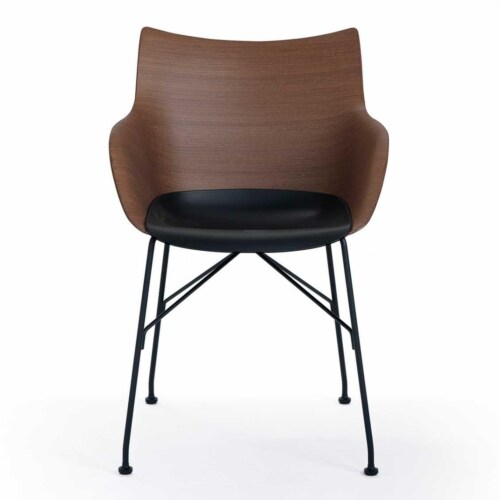 Kartell Q/Wood stoel beuken-Donker hout-Zwart-41,5 cm