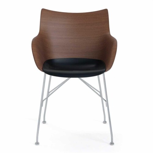Kartell Q/Wood stoel beuken-Donker hout-Chroom-43,5 cm
