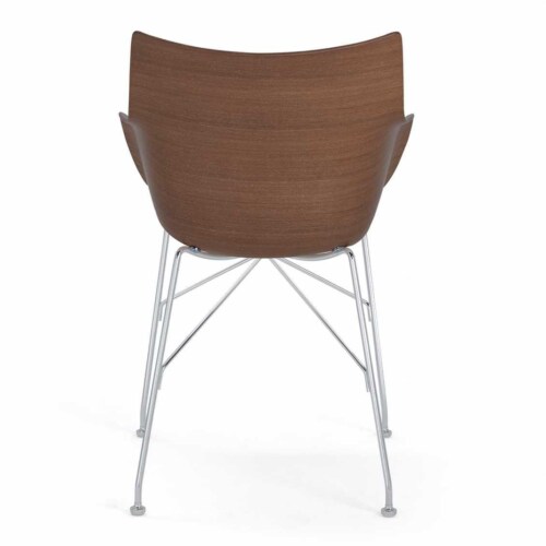 Kartell Q/Wood stoel essen-Donker hout-Chroom-43,5 cm