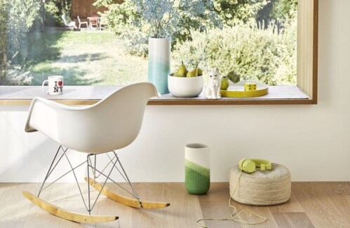 Vitra Eames RAR schommelstoel met wit onderstel-IJsgrijs-Esdoorn goud