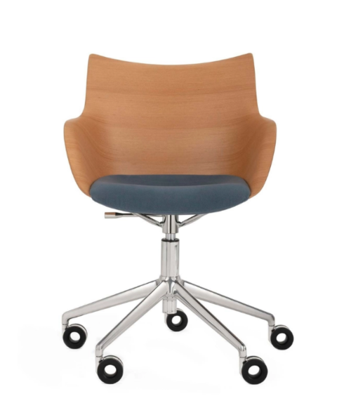 Kartell Q/Wood stoel-Light wood/ chrome/ light blue