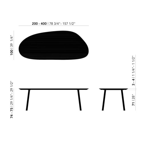 Studio HENK Amoeba tafel-240x100 cm-Zwarte lak