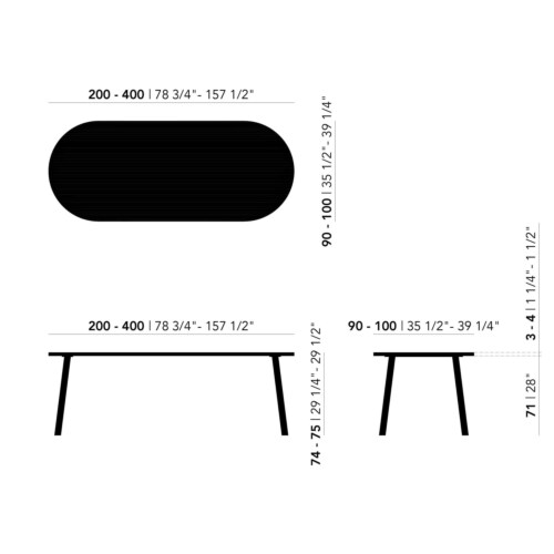 Studio HENK New Co Flat Oval tafel zwart frame 3 cm-200x90 cm-Hardwax oil light